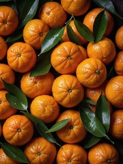Cluster of mandarins, vibrant, fresh, with water droplets glistening on their textured orange skins. Nestled among lush green leaves, mandarins create vivid contrast, emphasizing their freshness.