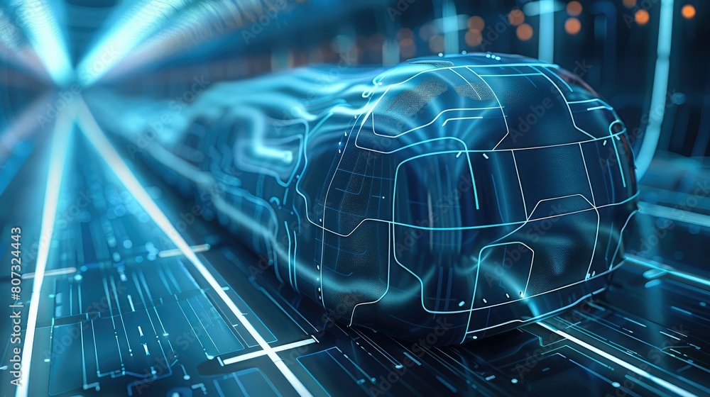 Poster advanced logistics technology depicted with pale cerulean lines. generative ai.