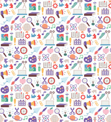 Back to school. pattern seamless of stationery for studying at school. education kids accessory. print object stuff design. graphic wallpaper element children study. background vector illustration