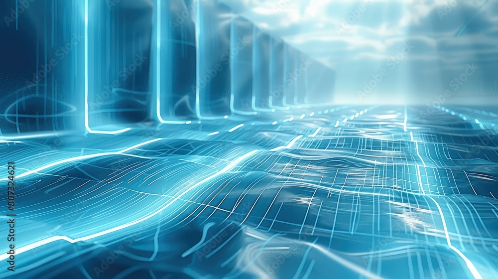 Poster advanced logistics technology depicted with pale cerulean lines. generative ai.