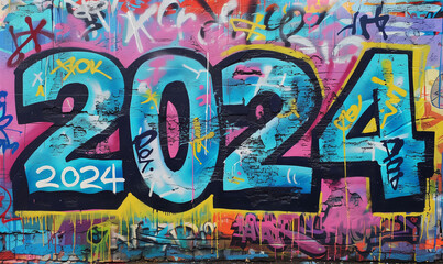 2024 graffiti on a street wall texture