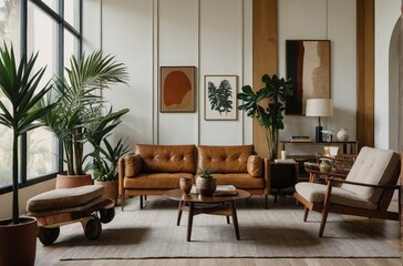 Inviting Living Room Warm Colored Furniture , couch and chair in a living room,  bay window, apartment