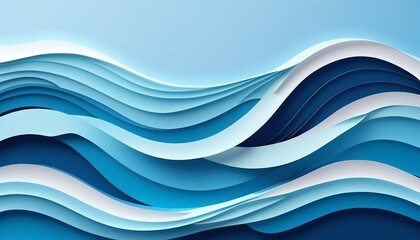Obraz premium Blue abstract background in paper cut style .Layers of paper wavy water for World Oceans Day created with generative ai