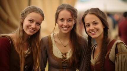 Smiling young women in traditional clothing