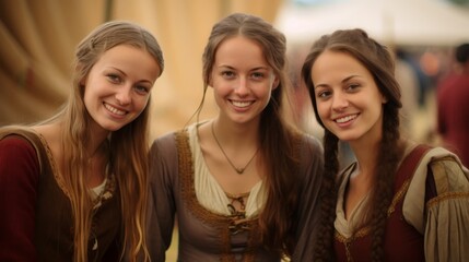 Obraz premium Smiling young women in traditional clothing