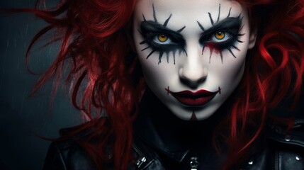 Intense gothic makeup on a woman with red hair