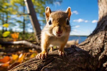 Curious squirrel in autumn forest