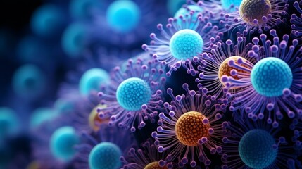 Colorful microscopic virus cells