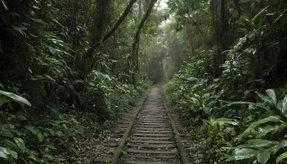 Fototapeta na wymiar A narrow track cutting through dense jungle underg upscaled 3