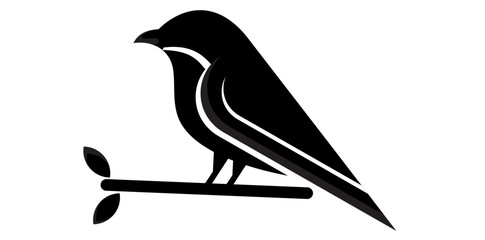 Silhouette Of Chaffinch Bird Isolated On White Background, Drawing Style Bird Logo Vector Illustration. 