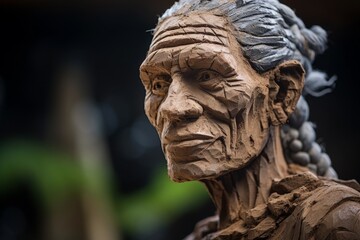 Fototapeta premium Carved wooden tribal figure with feathered headdress