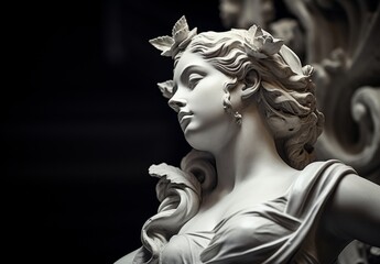Elegant marble sculpture of a woman's face with floral crown