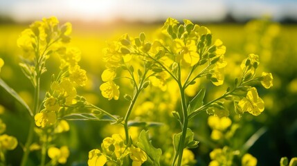 Obraz premium Vibrant yellow wildflowers in a field