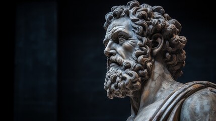 Dramatic close-up of an ancient stone sculpture