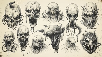 Modern  illustration of a set of hand drawn freaks. Layered.