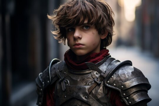 young warrior in medieval armor