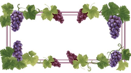 fresh grape border frame on white background