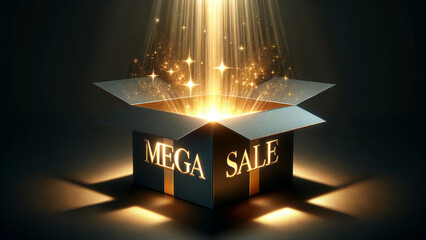 Glowing Open Box Mega Sale Dark Background