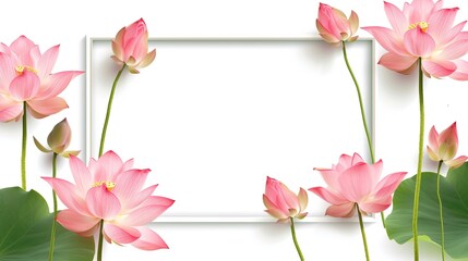 blooming lotus frame border on white background