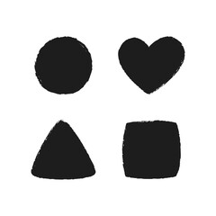 Crayon geometric shapes. Chalk square, circle, heart, triangle. Handwriting vector figures. Kids pencil illustration for poster, texture