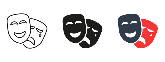 Masquerade vector icon on white background. Comic and tragic mask icon