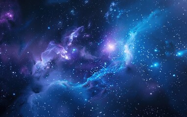 Cosmic blend of blue and purple nebulae scattered with twinkling stars.