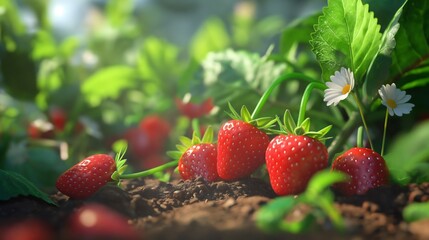 strawberries growing in the garden