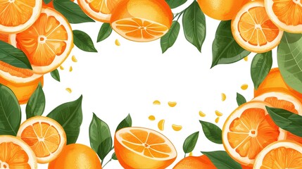 oranges border on white background