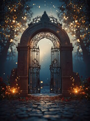 Divine Threshold, Illustration Capturing the Gates of Heaven, Symbolizing the Afterlife's Awaited...