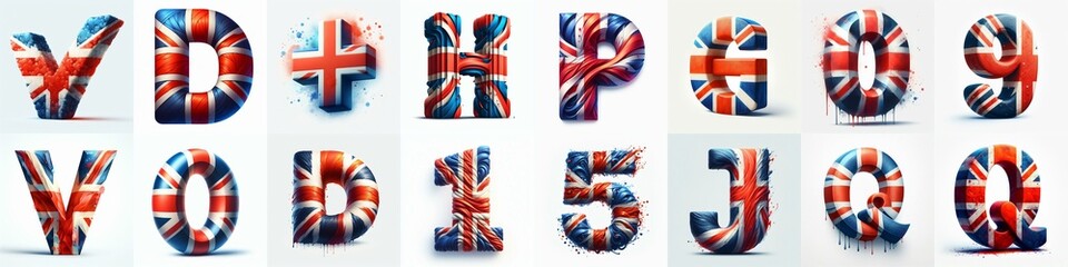 Fototapeta premium 3D watercolor lettering in UK flag colors. AI generated illustration