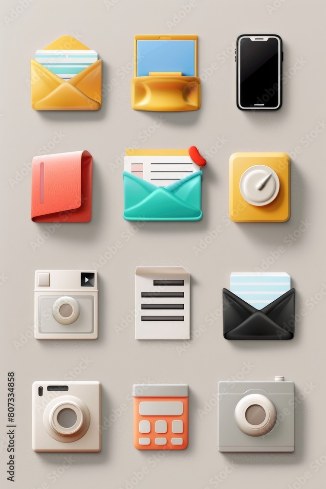 Poster various colored icons displayed on a neutral gray backdrop. ideal for web design projects