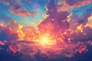 Sun shining brightly through the clouds, suitable for various projects