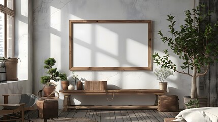 a mockup frame within a captivating interior scene filled with rustic decor, inviting you to...