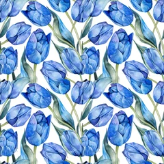 seamless pattern  watercolor seamless watercolor blue tulips in white background