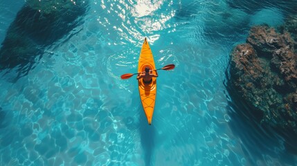 Aerial View of Person in Yellow Kayak
