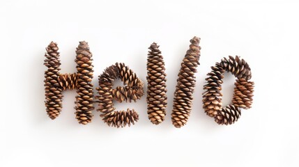 The word Hello created in Cedar Pinecone Letters.