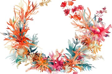 A beautiful wreath made of flowers and plants, perfect for various design projects