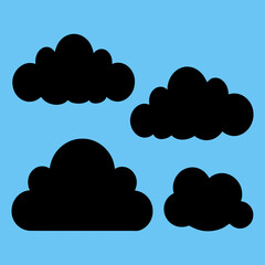 A set of clouds illustration in the sky in black silhouette