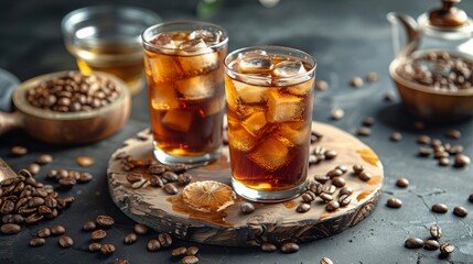 Glass Filled With Ice and Coffee Beans