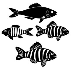 Different Zebra fish mascots vector silhouette 