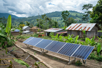 Sustainable Energy in Rural Landscape: Solar Panel Amidst Village Homes