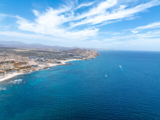 Obraz premium Aerial view of tropical beach with resorts in Cabo San Jose, Baja California Sur, Mexico