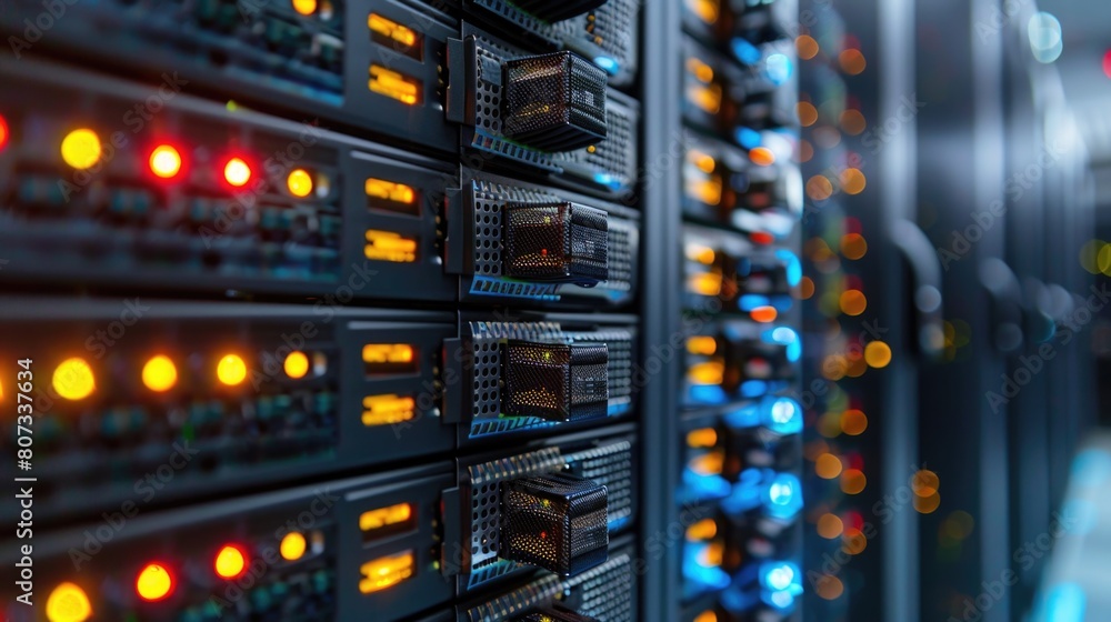 Poster a row of servers in a data center. suitable for technology concepts