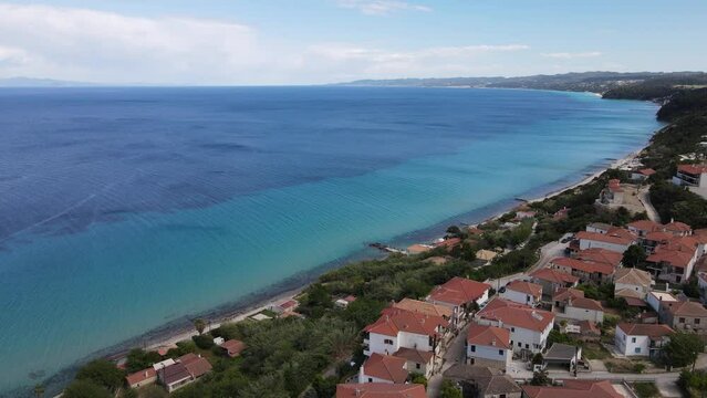 Aerial drone view on beach and sea in Afytos greece holiday and vacation concept