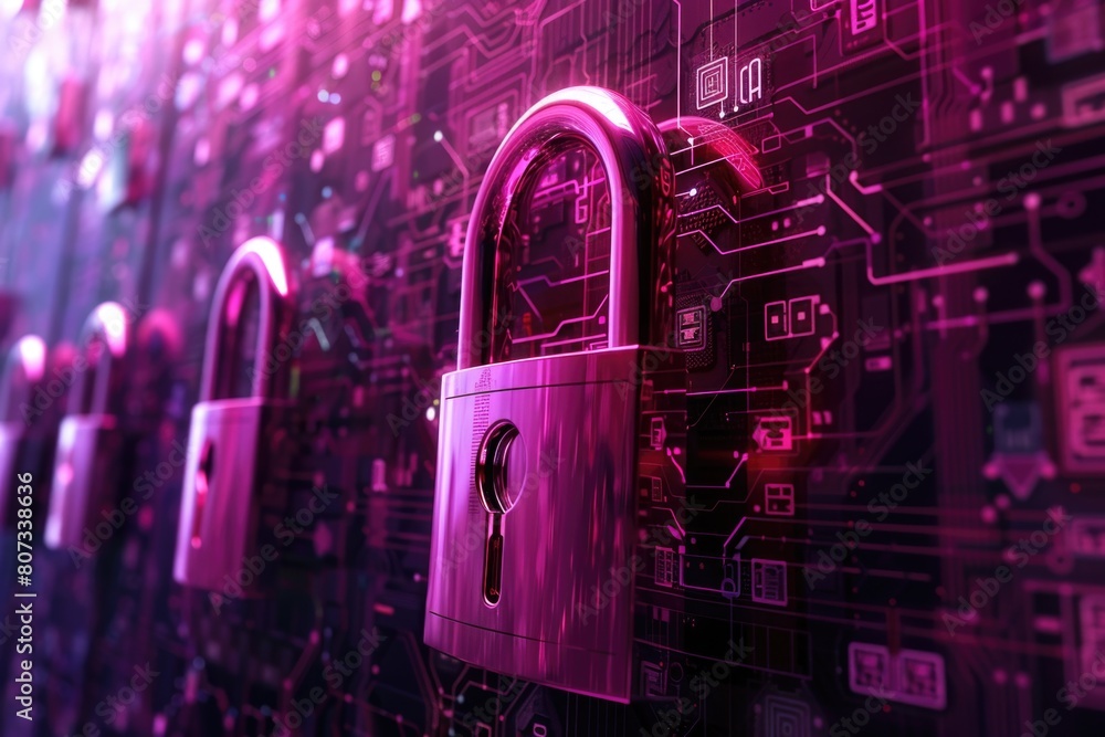 Aufkleber detailed view of a lock on a circuit board. ideal for technology concepts
