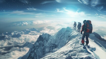 Group of People Walking Up Mountain