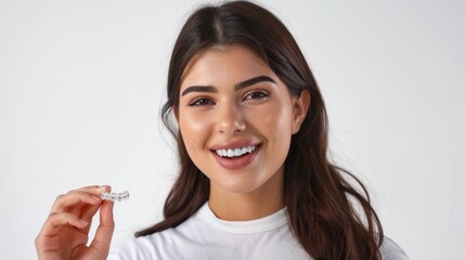 A woman holding a toothbrush, suitable for dental care concept