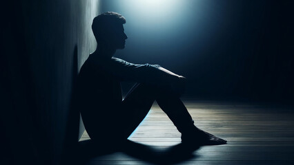 Contemplative Solitude Silhouette with Faint Dawn Light