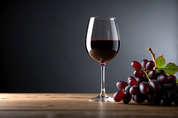 Glass of red wine with bunch of grapes