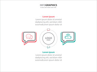Fototapeta premium Two infographics element. Vector illustration. Vector business template for presentation. Timeline with 2 option. Vector Infographic label design template with icons and 2 options or steps.